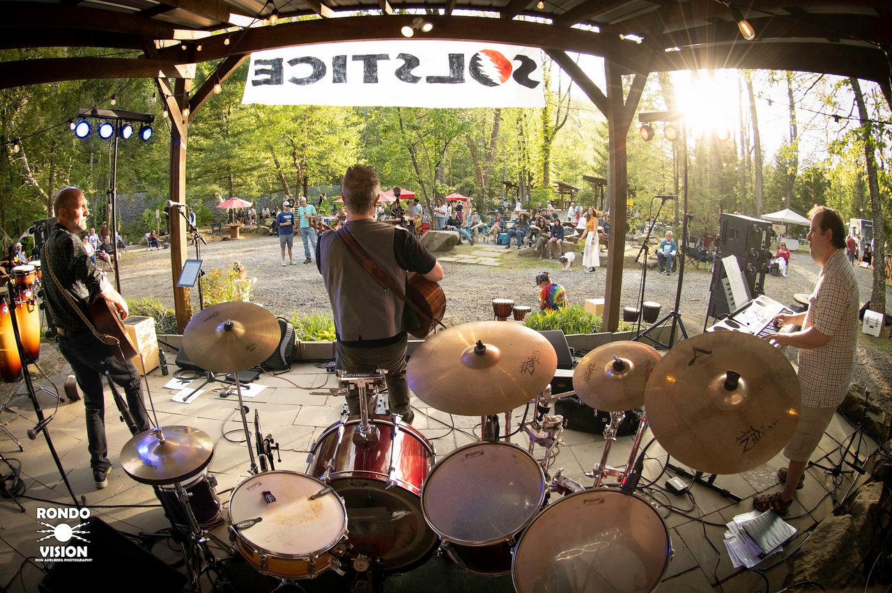 The band’s view from the Solstice stage toward the riverside crowd